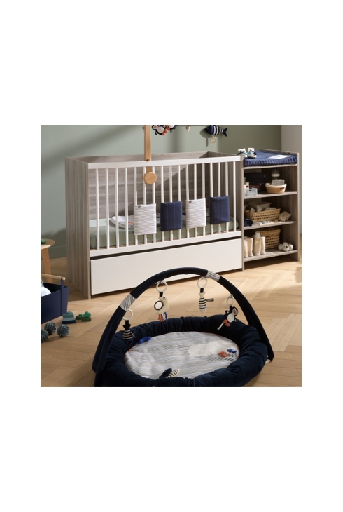 Tapis d'éveil marinière en velours bleu, Sauthon
