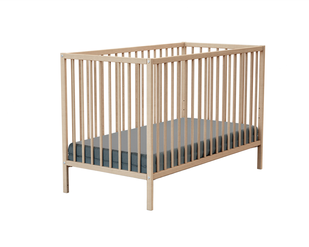 Lit bébé en bois avec matelas Hêtre Brut 60 x 120 cm, AT4 -