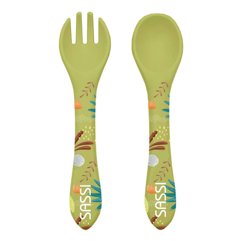 Set fourchette et cuillère en silicone animaux, Sassi Junior -