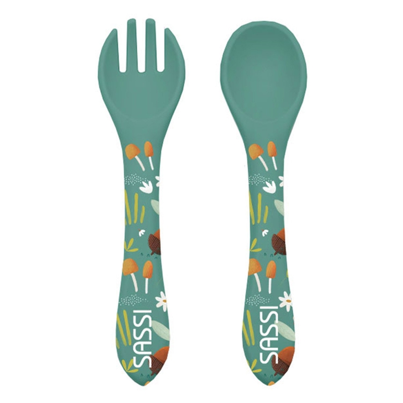 Set fourchette et cuillère en silicone animaux, Sassi Junior -