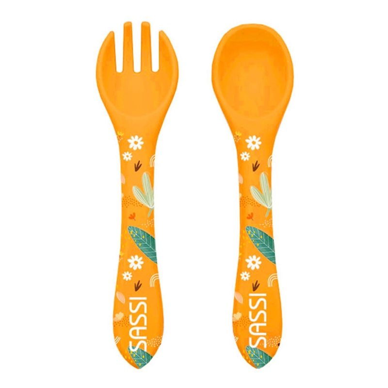 Sassi - Set fourchette et cuillère en silicone animaux, Sassi Junior - Mixte