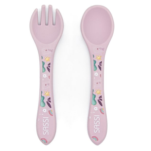 Set fourchette et cuillère en silicone  animaux, Sassi Junior 1