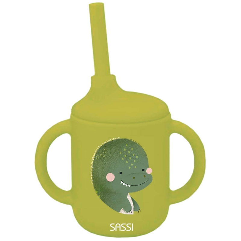 Gobelet en silicone avec poignées et paille 120 ml animaux, Sassi Junior -