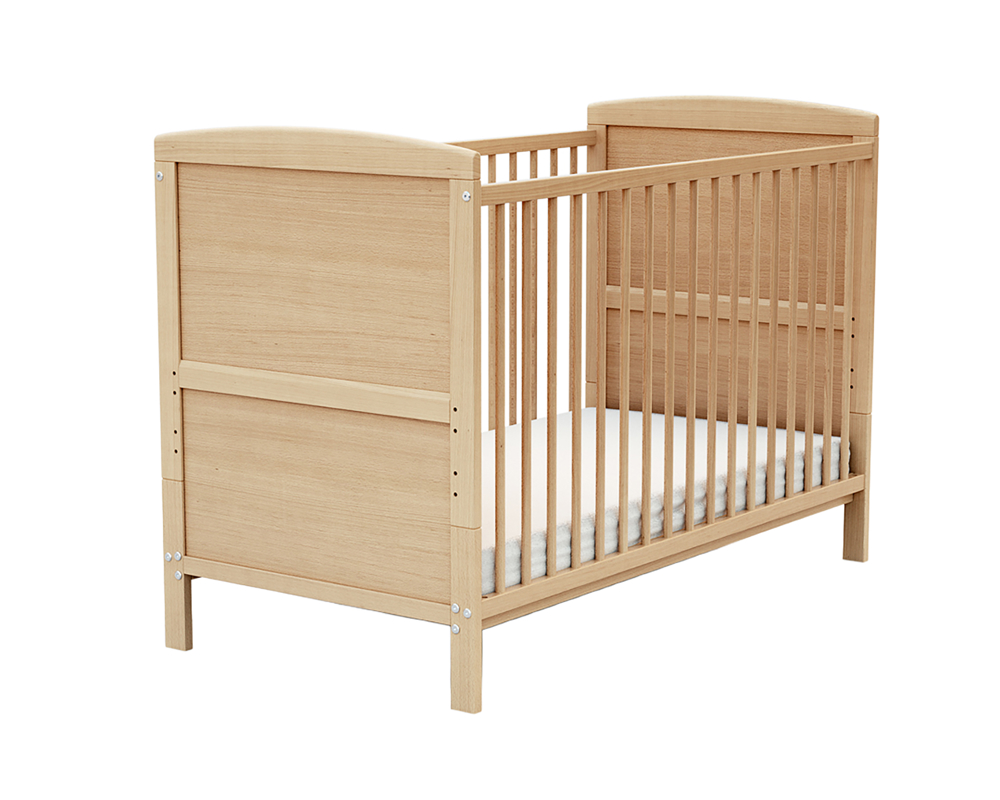 AT4 - Lit bébé évolutif en bois avec matelas en bois ESSENTIEL Hêtre Verni - Mixte