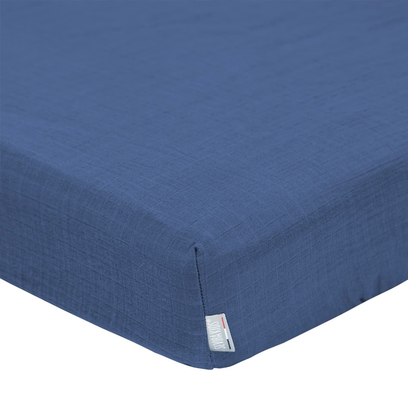 Drap housse 60x120cm en gaze de coton à carreaux, Sevira Kids -