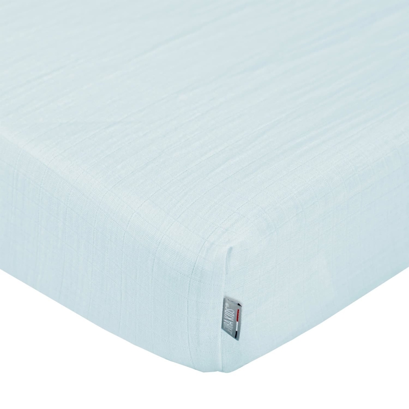 Drap housse 70x140cm en gaze de coton à carreaux, Sevira Kids -
