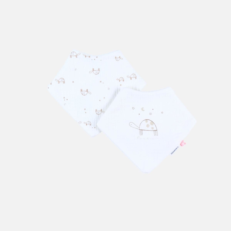 Noukies - Set de 2 Bavoirs bandana tortue en mousseline et éponge, Noukie's - Mixte