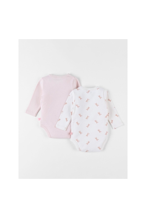 Set de 2 Bodies Popsie en coton, écru/rose clair, Noukie's