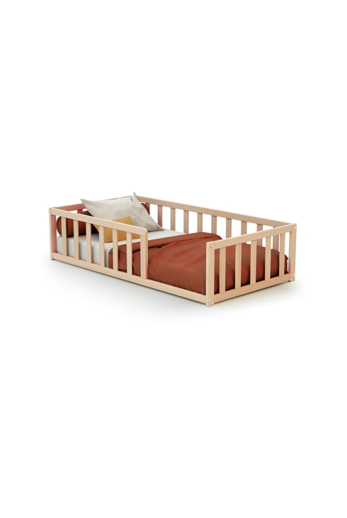 Lit enfant au sol en bois Hêtre Brut 70 x 140 cm KAÏA 1