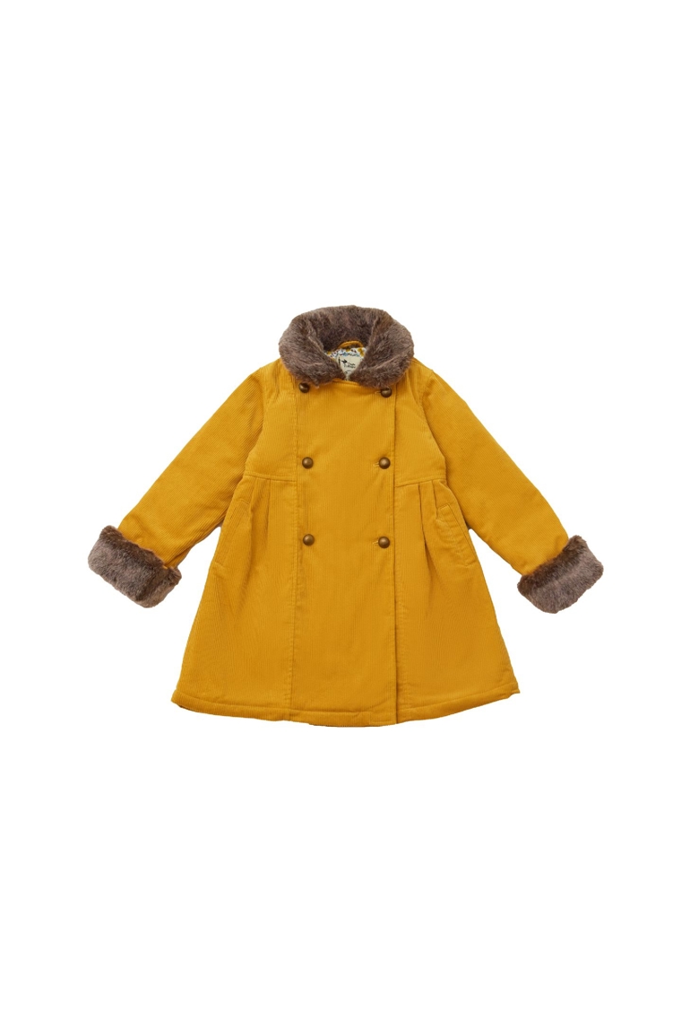 Manteau long fille  velours jaune  col fausse fourrure   Anoushka, La Faute à Voltaire 1