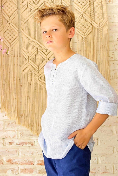 Chemise cérémonie été à fines rayures Robinson, La Faute à Voltaire