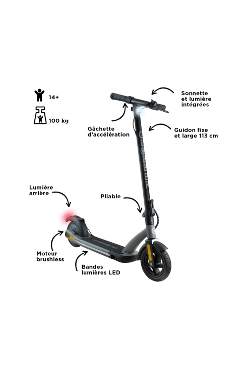 Trottinette électrique 2 roues E-MOTION 27 - Noir