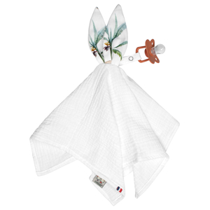 Doudou lapin attache tétine en gaze de coton  safari, Sevira Kids 1