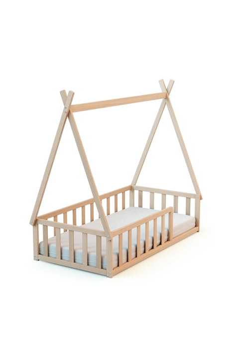 Lit Tipi au sol 70 x 140 en bois Hêtre Brut