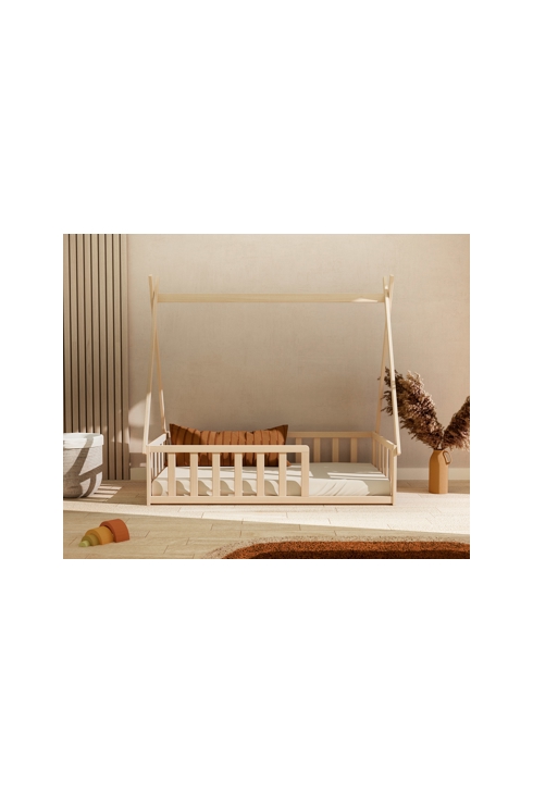 Lit Tipi au sol 70 x 140 en bois Hêtre Brut