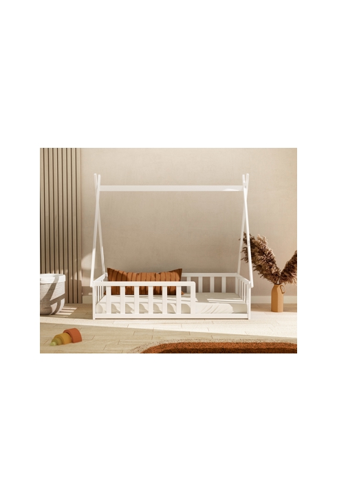 Lit Tipi au sol 70 x 140 en bois Blanc