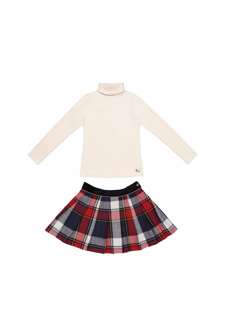 Ensemble hiver    Jupe écossaise Carreaux Tartan Bleu Marine & Sous-pull Beige, La Faute à Voltaire 1