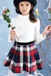 Ensemble hiver    Jupe écossaise Carreaux Tartan Bleu Marine & Sous-pull Beige, La Faute à Voltaire 3