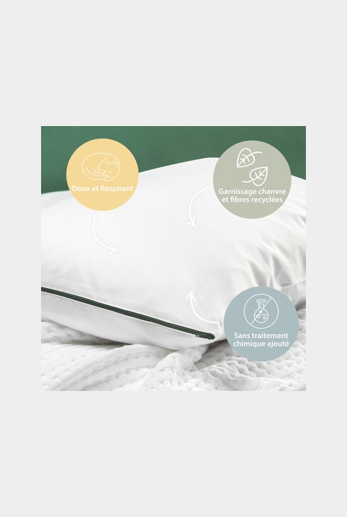 Oreiller Hawi Enveloppe TENCEL et Coton Bio - Confort Medium