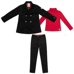 Ensemble Caban Noir + Pantalon Velours Noir  + Col Roulé Rouge, La Faute à Voltaire 1