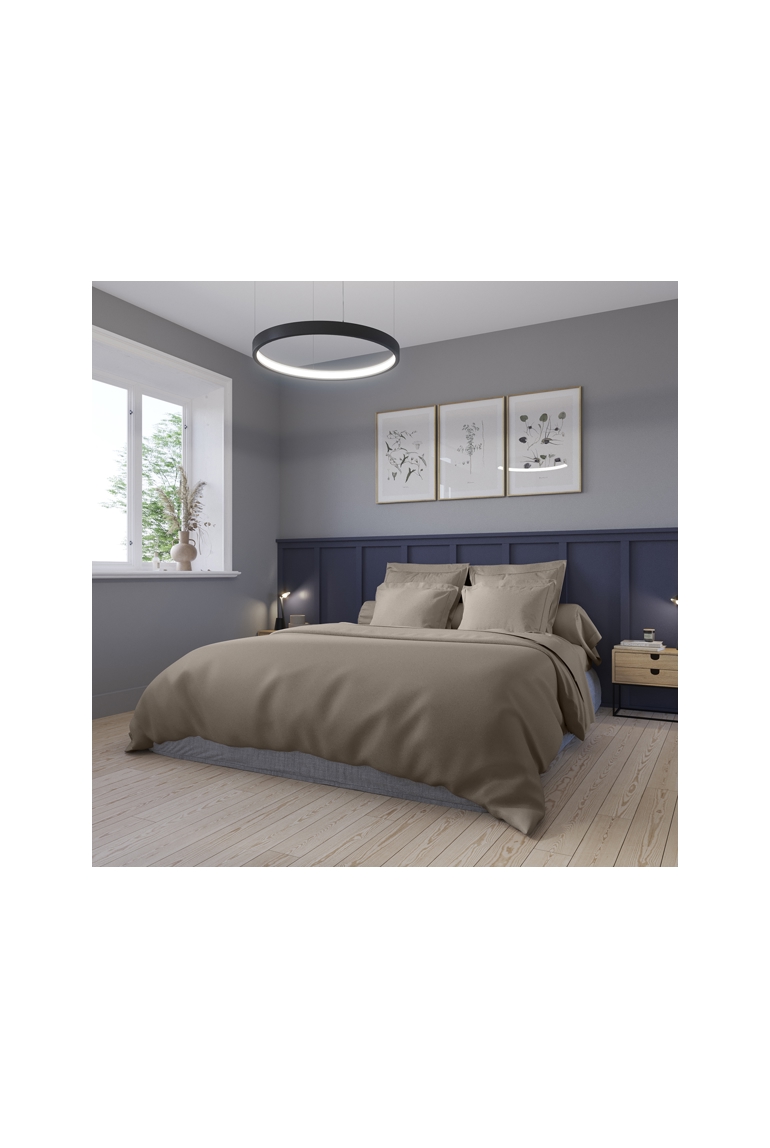 Housse de couette partition satin de coton coloris taupe 1