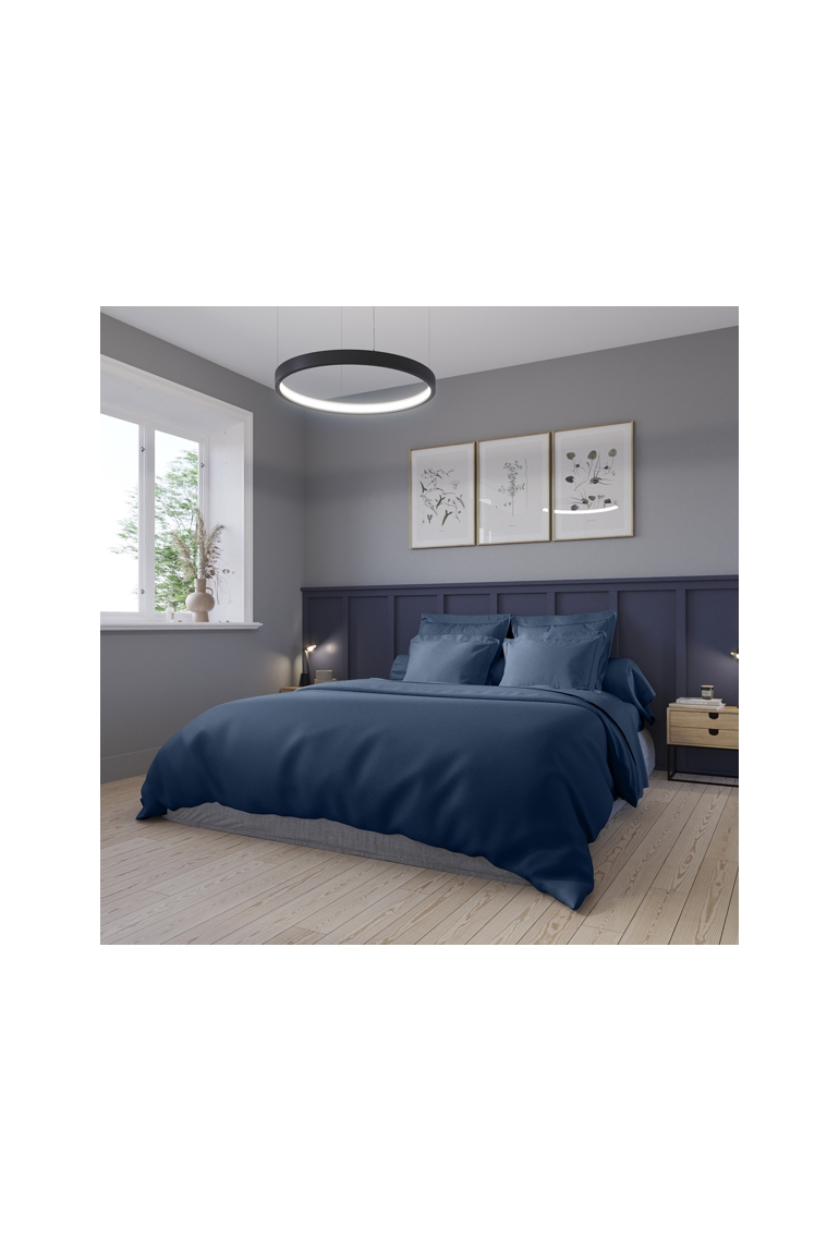 Housse de couette partition satin de coton coloris marine 1