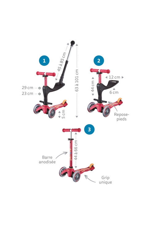 Trottinette évolutive mini 3en1 deluxe+ rose presque parfaits, Micro