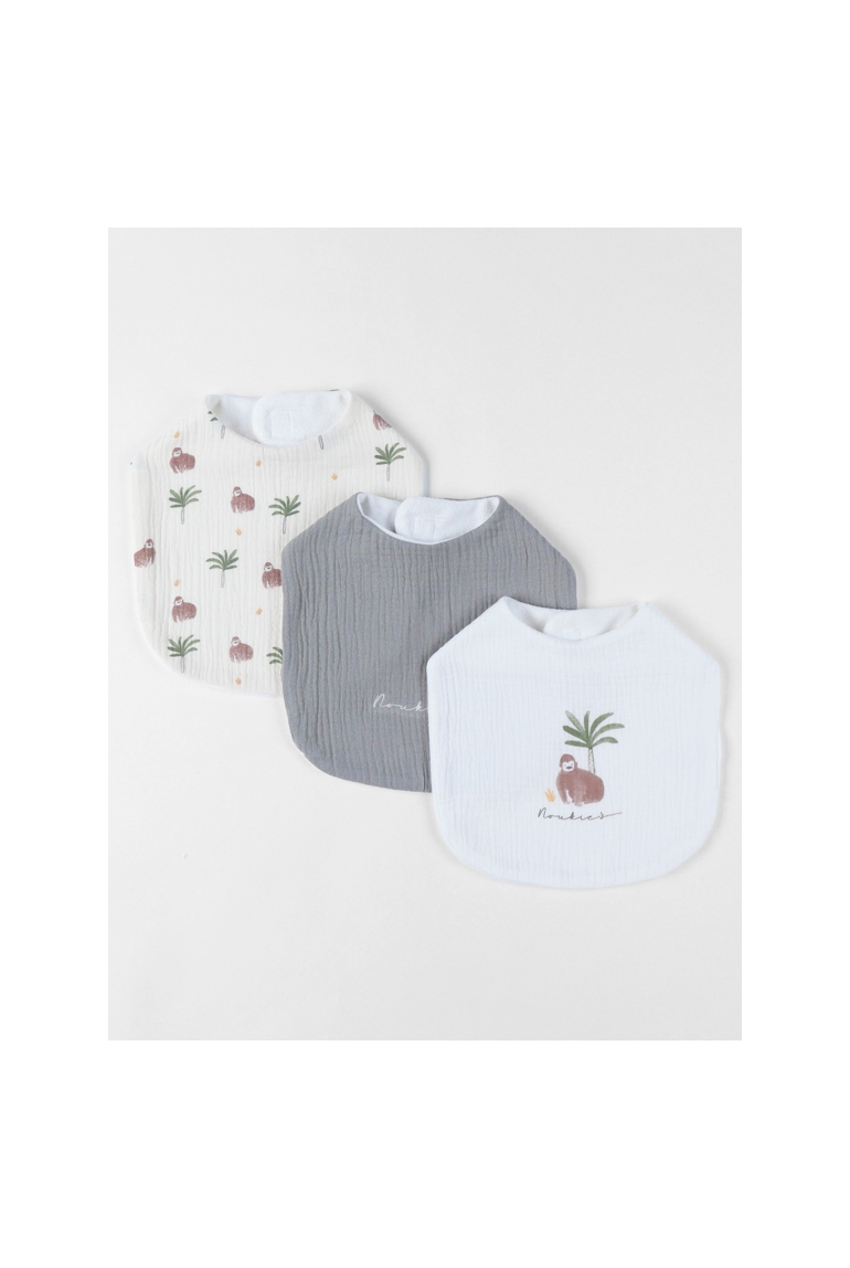 Lot De 3 Bavoirs Imprimé Gorille En Mousseline,, Noukie's 1
