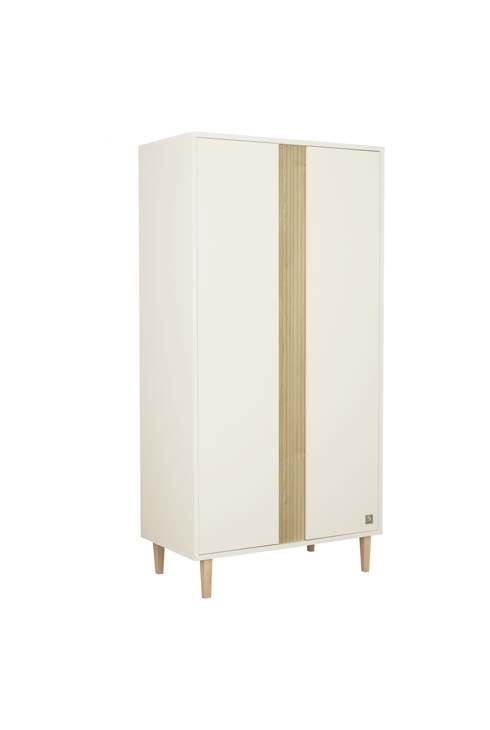 Armoire 2 portes avec détail imitation bois texturé et pieds bois