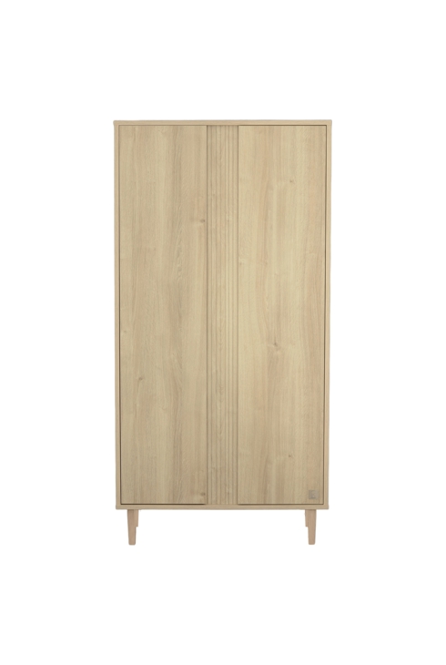 Armoire 2 portes avec détail imitation bois texturé et pieds bois