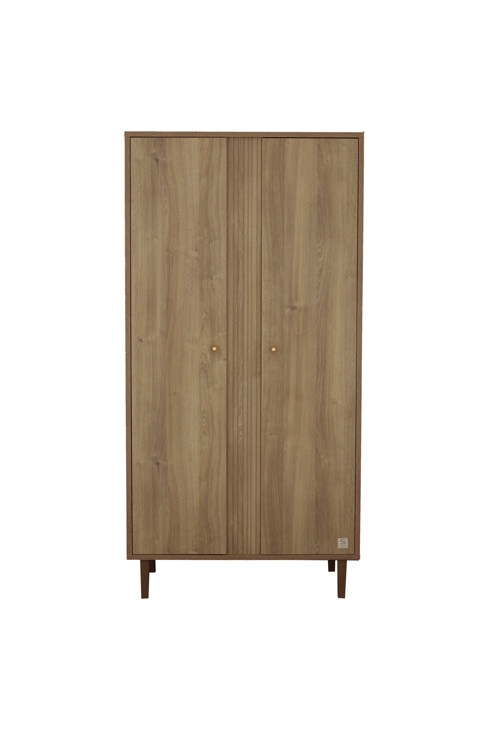 Armoire 2 portes avec détail imitation bois texturé et pieds bois