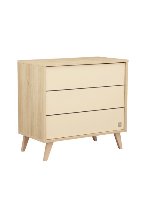 Commode 3 tiroirs sur pieds bois obliques
