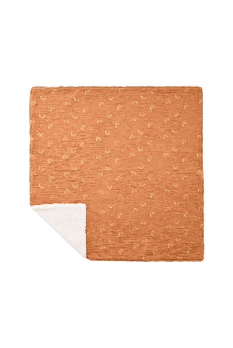 Couverture réversible 100x100cm en double gaze de coton bio - Douce Hirondelle camel 1