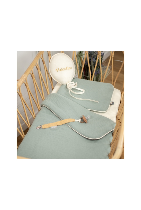 Ensemble couverture et coussin en gaze de coton pour berceau et couffin jeanne, Sevira Kids