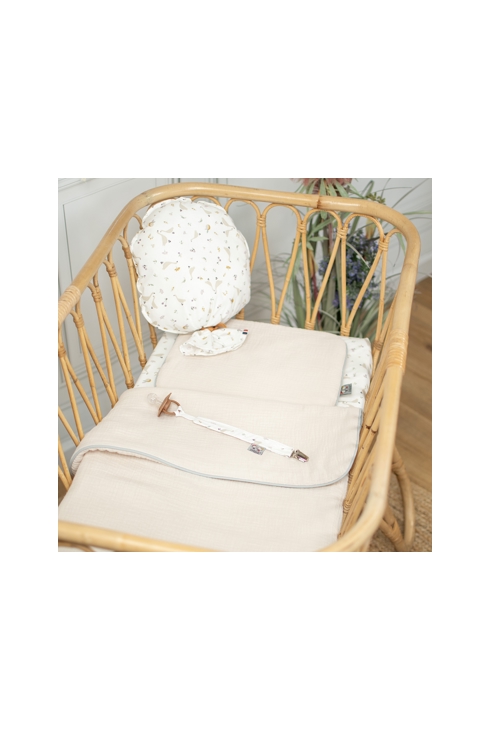 Ensemble couverture et coussin en gaze de coton pour berceau et couffin jeanne, Sevira Kids