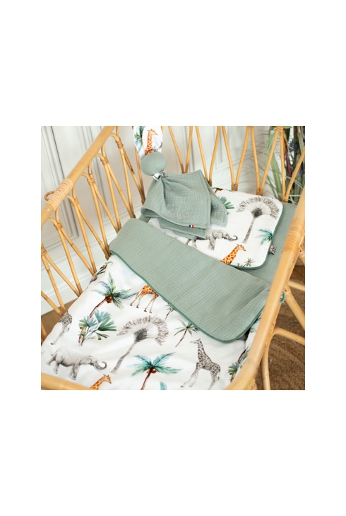 Ensemble couverture et coussin pour berceau et couffin safari, Sevira Kids