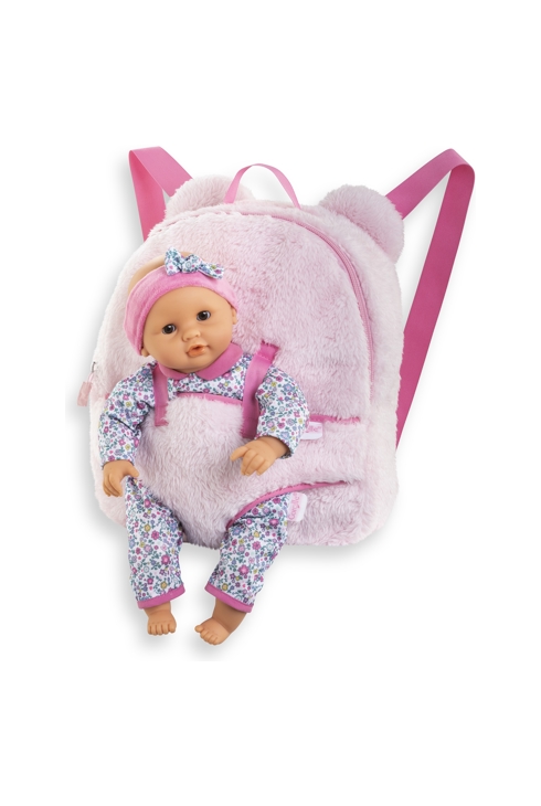 Sac à Dos Porte-Poupon Peluche Rose pour poupon 30 cm
