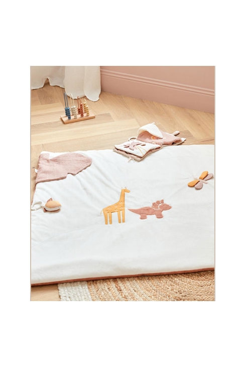 Tapis d'activités popsie en mousseline écru rose poudré, Noukie's