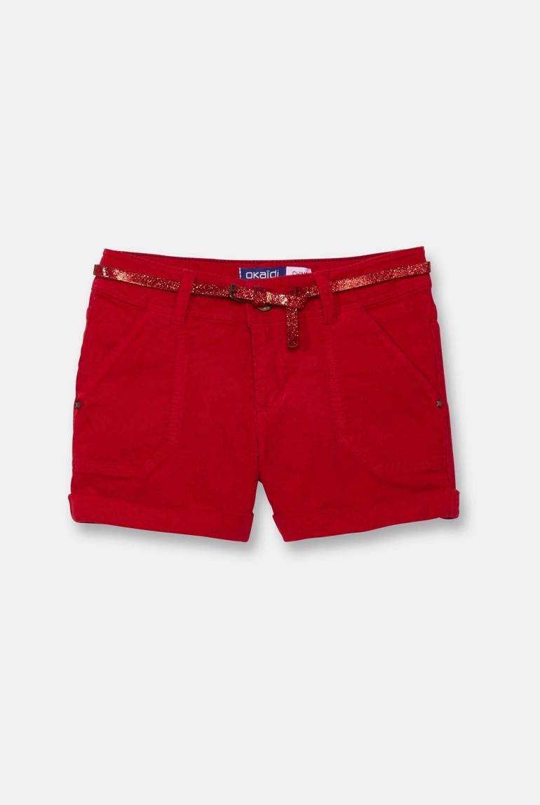 Pantalón corto de pana fina rojo niña 1
