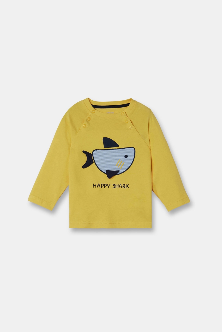 Camiseta con dibujo de tiburón amarilla bebé niño 1