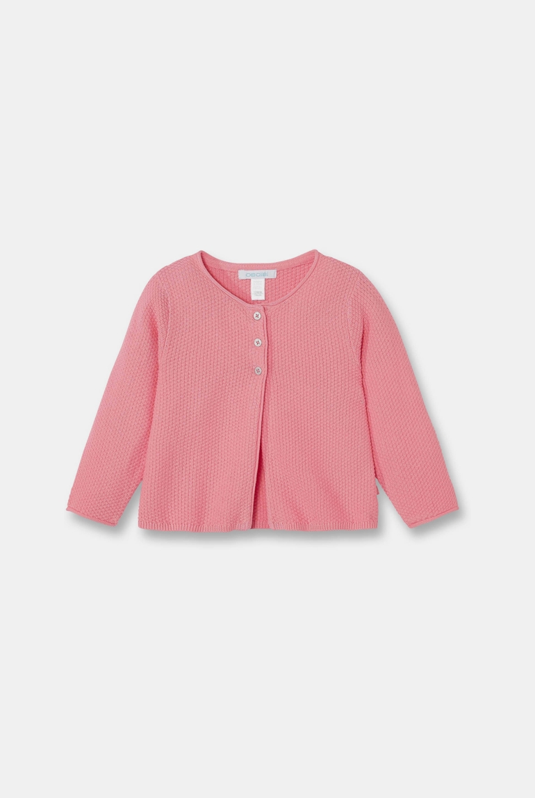 Chaqueta de punto perlé jaspeado rosa bebé niña 1