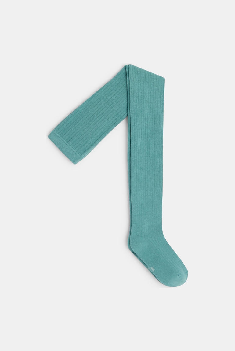 Collants en tricot côtelé vert fille 1