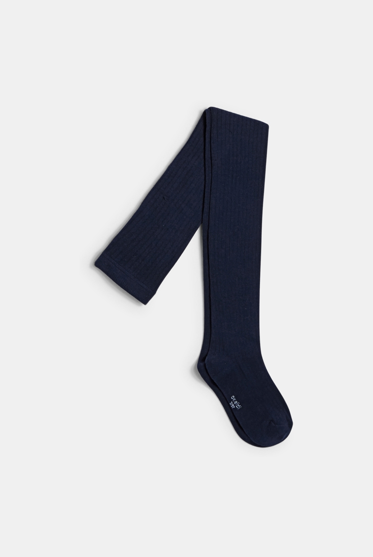 Collants en tricot côtelé bleu fille 1