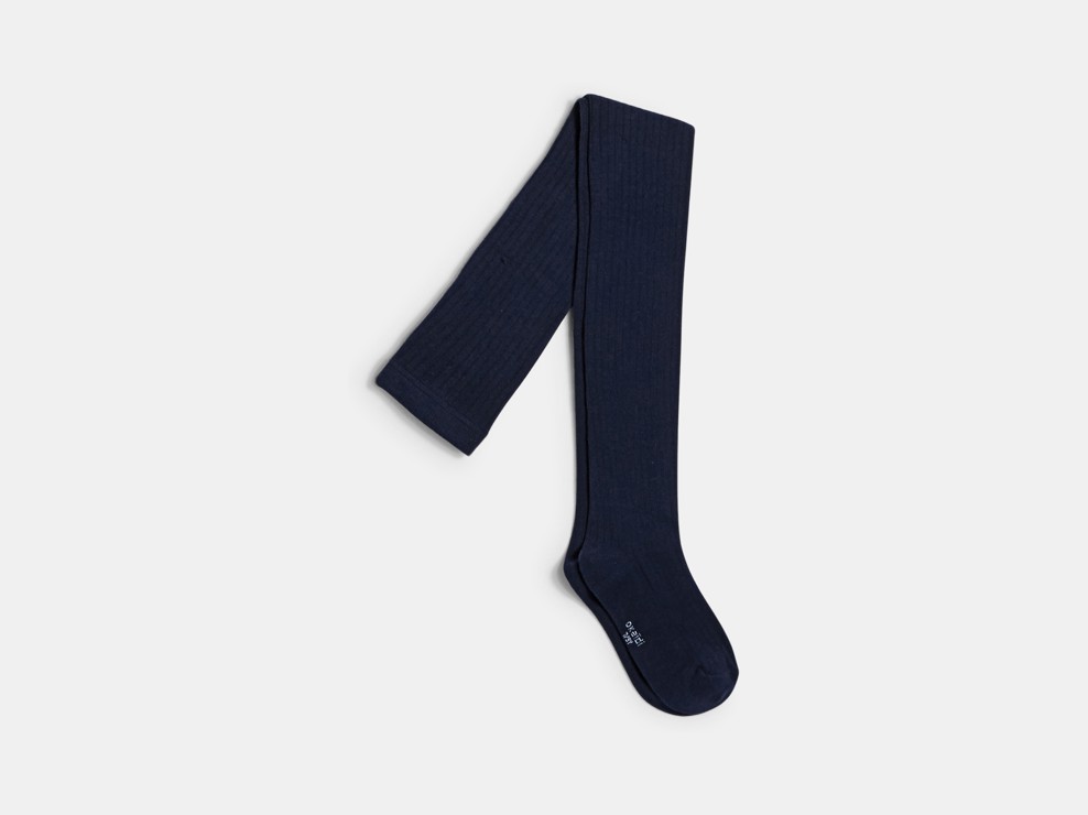 Collants en tricot côtelé bleus fille 1