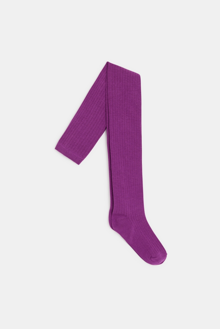 Collants en tricot côtelé violets fille 1