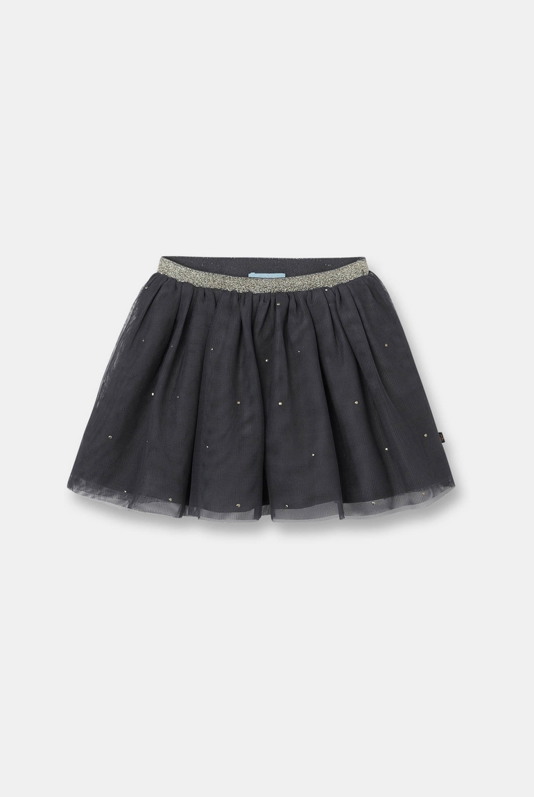 Falda tutú de tul y piedrecitas gris bebé niña 1