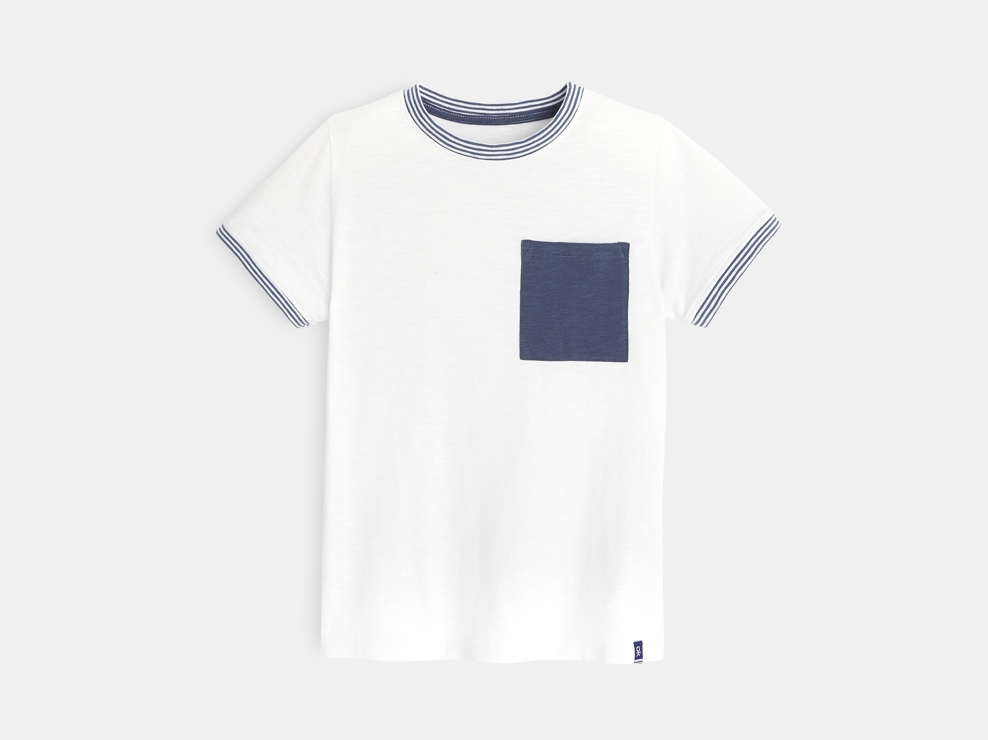 T-shirt rayé en jersey piqué blanc garçon 1