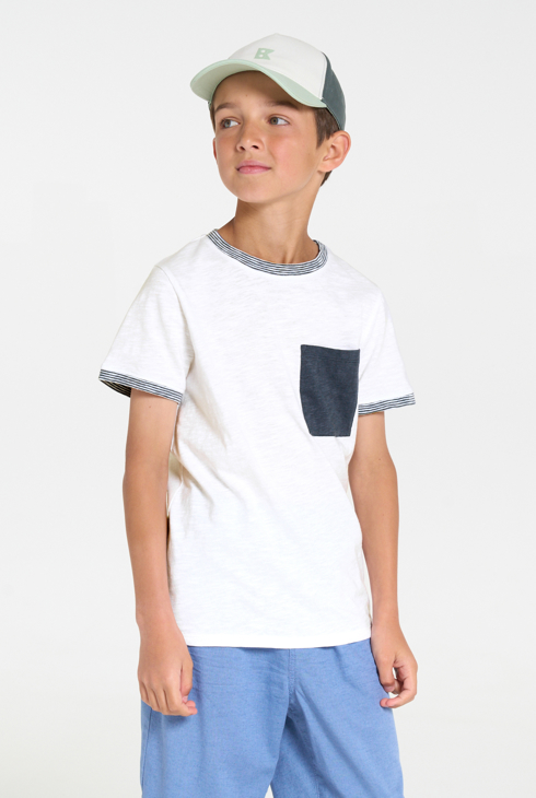 Camiseta de rayas de punto piqué blanca niño 1