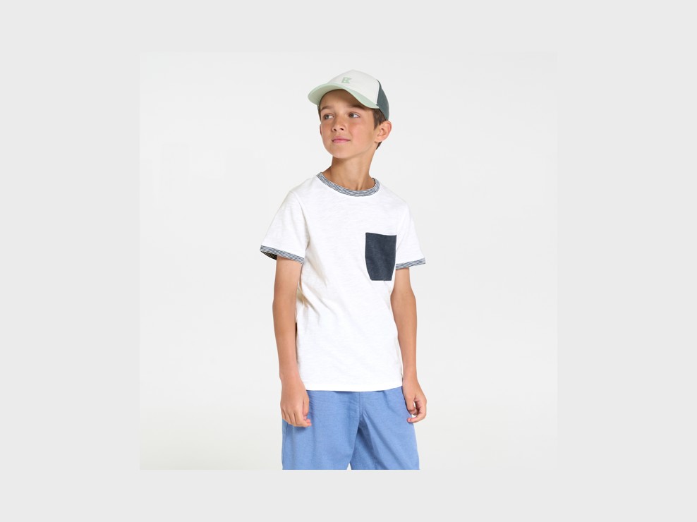 T-shirt rayé en jersey piqué blanc garçon 1