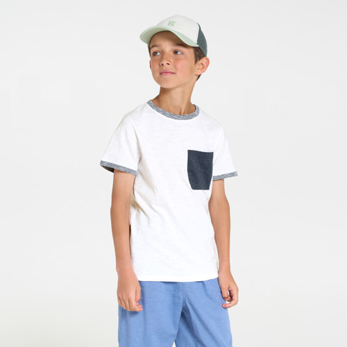 T-shirt blanc coton bio visuel chien garçon